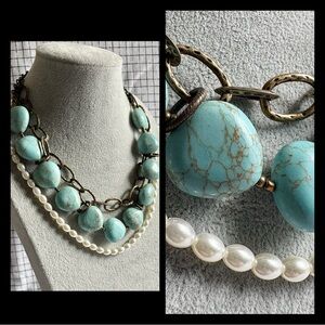 Premiere Designs Chunky Beaded Statement Necklace with Pearl and Metal Elements